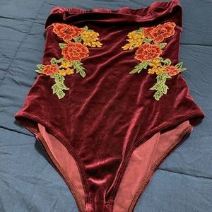 Forever21 Sleeveless Red Velvet Bodysuit